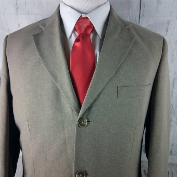 J Ferrar 40L 3 Button Light Brown Birdseye Suit Blazer - Picture 2 of 11